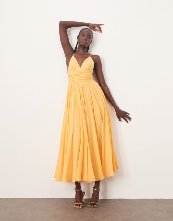 ARRANGE diamond waist super full midi dress in washed apricot
