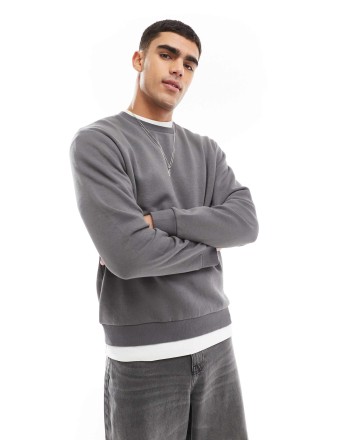 Jack & Jones oversized crew neck jumper in dark grey