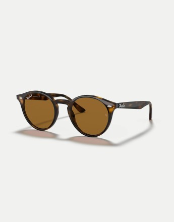 Ray-Ban rb2180 round polarised sunglasses in tortoise with brown lens in light dark brown