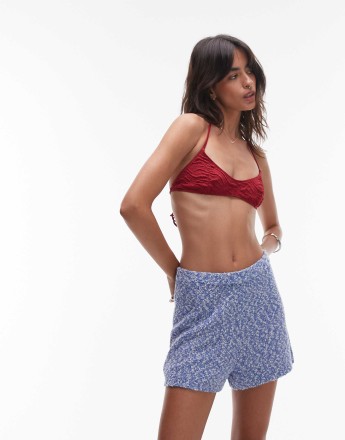 ARKET pull on knitted micro beach shorts in blue
