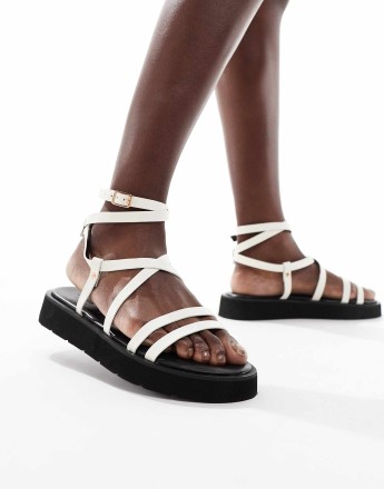 Truffle Collection ankle strap sandals in white
