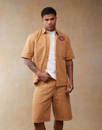 Wrangler Casey Jones workwear relaxed mechanic short sleeve shirt in orange stripe co-ord