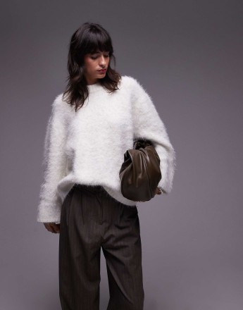 Topshop ultra fluffy oversized jumper in ivory