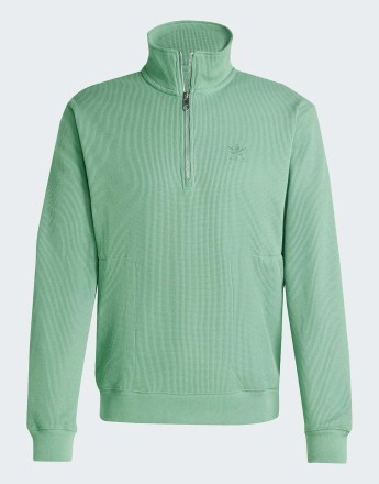 adidas Originals Trefoil essentials waffle 1/2 zip sweatshirt in preloved green