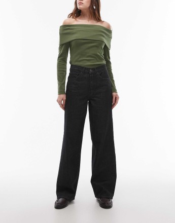 Topshop mid rise loose fit jean in black ecru
