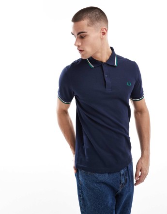 Fred Perry twin tipped polo shirt in navy blue