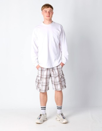 Vintage Chequered 32x21 Canvas Carpenter Baggy Shorts White