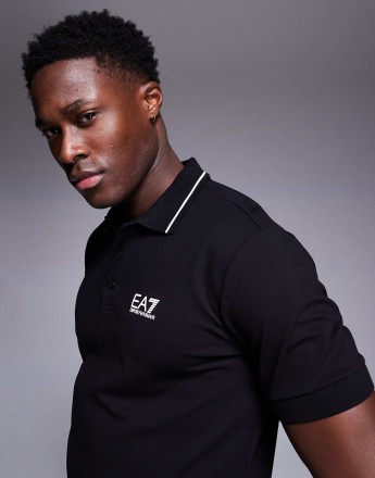 Armani EA7 short sleeve tipped logo polo shirt in black