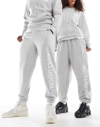 COLLUSION Unisex logo joggers co-ord in grey marl