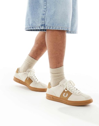 Fred Perry B4 suede trainer in white/beige