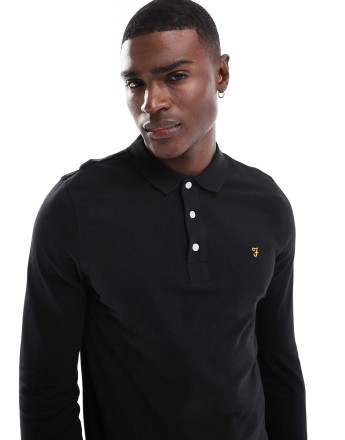 Farah blanes long sleeve polo in black