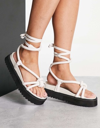 Public Desire Tura knot upper flat sandals in white