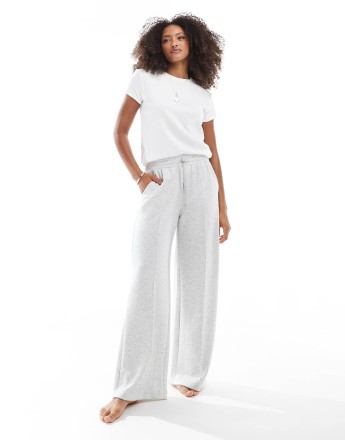 Bershka tie waist wide leg joggers in grey vigo