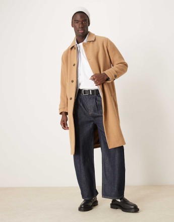 Abercrombie & Fitch wool blend mac coat in light brown marl