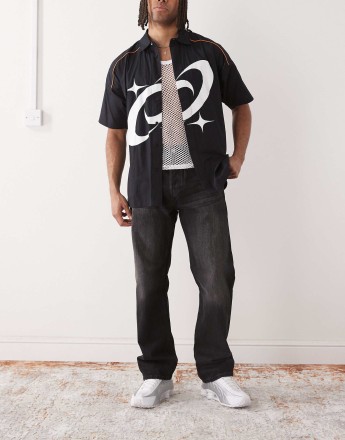 Weekday Space relaxed fit straight leg jeans in faded black wash