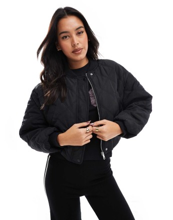 Cotton On quilted rib bomber jacket in black