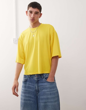 COLLUSION Boxy t-shirt in yellow sports air tex fabric jersey