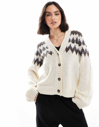 Vero Moda Aware knitted fairisle caridgan in cream