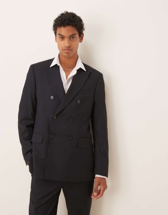 Mango double breasted slim fit suit in navy co-ord