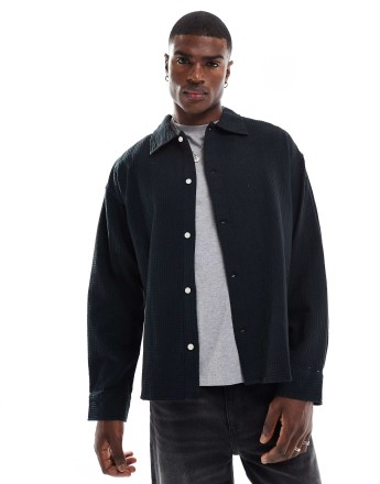 Jack & Jones oversized textured shirt in black