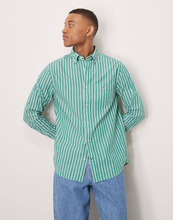 GANT shield logo classic stripe poplin shirt in mid green