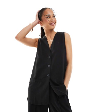 Vero Moda longline jersey crepe waistcoat co-ord in black
