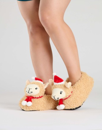 Loungeable Christmas llama slipper in beige