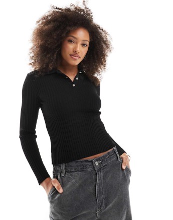ONLY ribbed polo in black