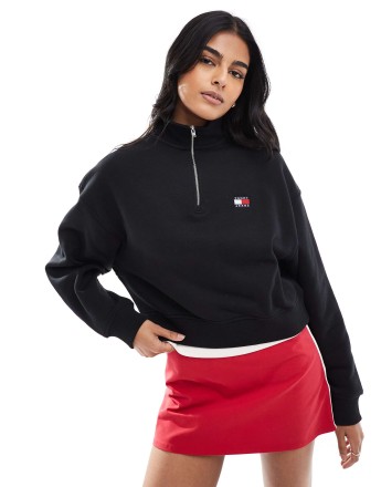 Tommy Jeans crop badge 1/4 zip in black