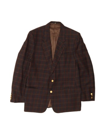Vintage Valentino 2 Button Blazer Jacket It 52 XL In Brown Check Wool