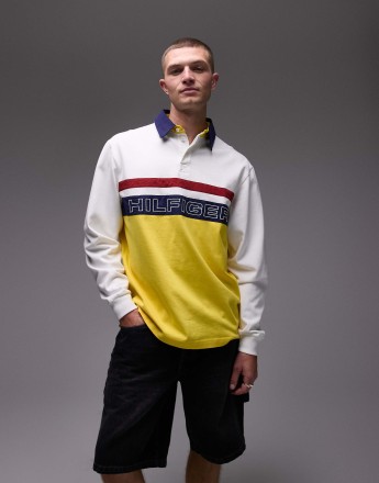 Tommy Hilfiger sailing rugby polo shirt in white and yellow