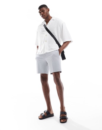 River Island waffle texture shorts in light blue