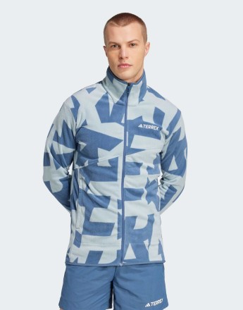 adidas Terrex multi printed full-zip fleece jacket in magic grey / wonder steel