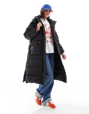 Levi's western bubble down long hooded puffer in black