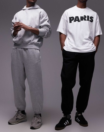 Topman 2 pack premium heavyweight relaxed jogger in black and grey marl