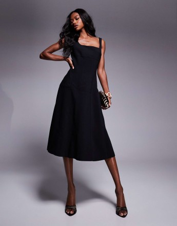 River Island tailored seamed midi dress in black