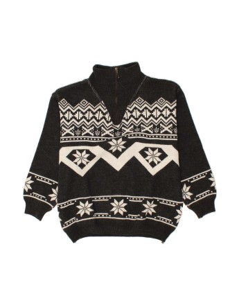Vintage Zip Neck Jumper Sweater UK 38/40 Medium In Grey Fair Isle