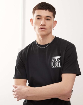Obey icon logo eye graphic t-shirt with back print in black