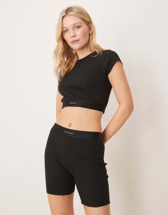 Calvin Klein rib legging shorts in black