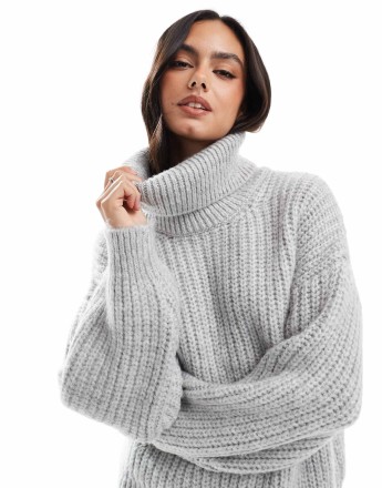 Stradivarius roll neck chunky jumper in grey