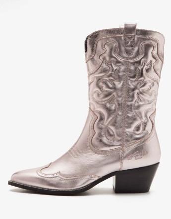 OFF THE HOOK SOHO knee leather cowboy boots calf boots in pink - LPINK