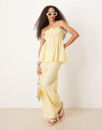 Esmee Exclusive relaxed leg linen look trousers in butter yellow