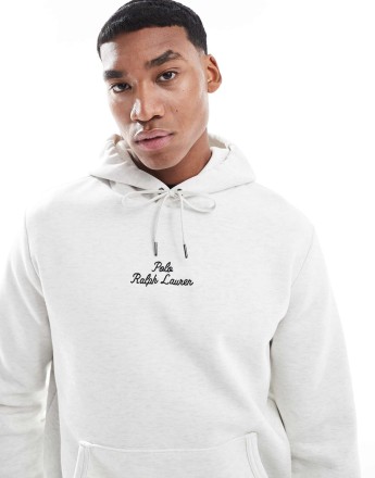 Polo Ralph Lauren central script logo double knit hoodie in stone marl
