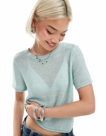 ONLY short sleeve knitted top in light blue