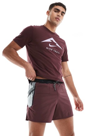 Nike Running Trail logo 5 inch shorts in burgundy