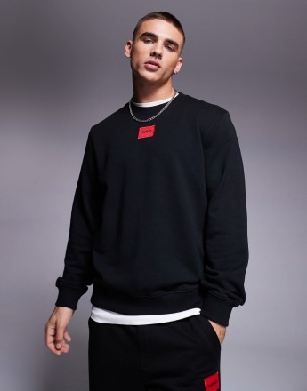 HUGO Red diragol logo sweatshirt in black