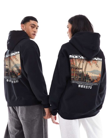 PRNT Seasons hoodie front and back print classic hoodie in black