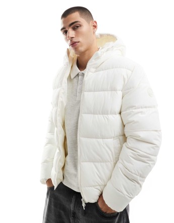 Pull&Bear puffer jacket with hood in off white