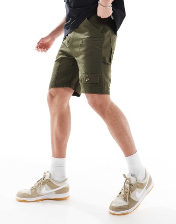 Another Influence relaxed fit carpentar shorts in khaki