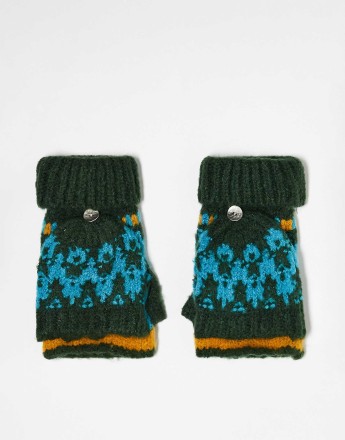 Free People fluffy fairisle pop-top mittens in green